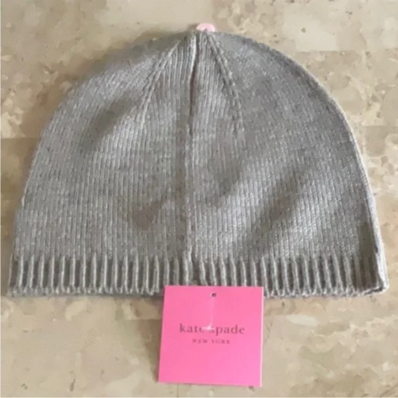 Kate Spade Gray Knit Beanie with Black Spade - Picture 2 of 3